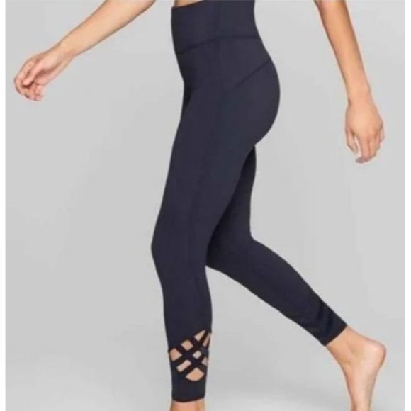 Athleta Solid Black High Rise Strappy Lattice Sublime 7/8 Tight Leggings S 77816 - Picture 3 of 15